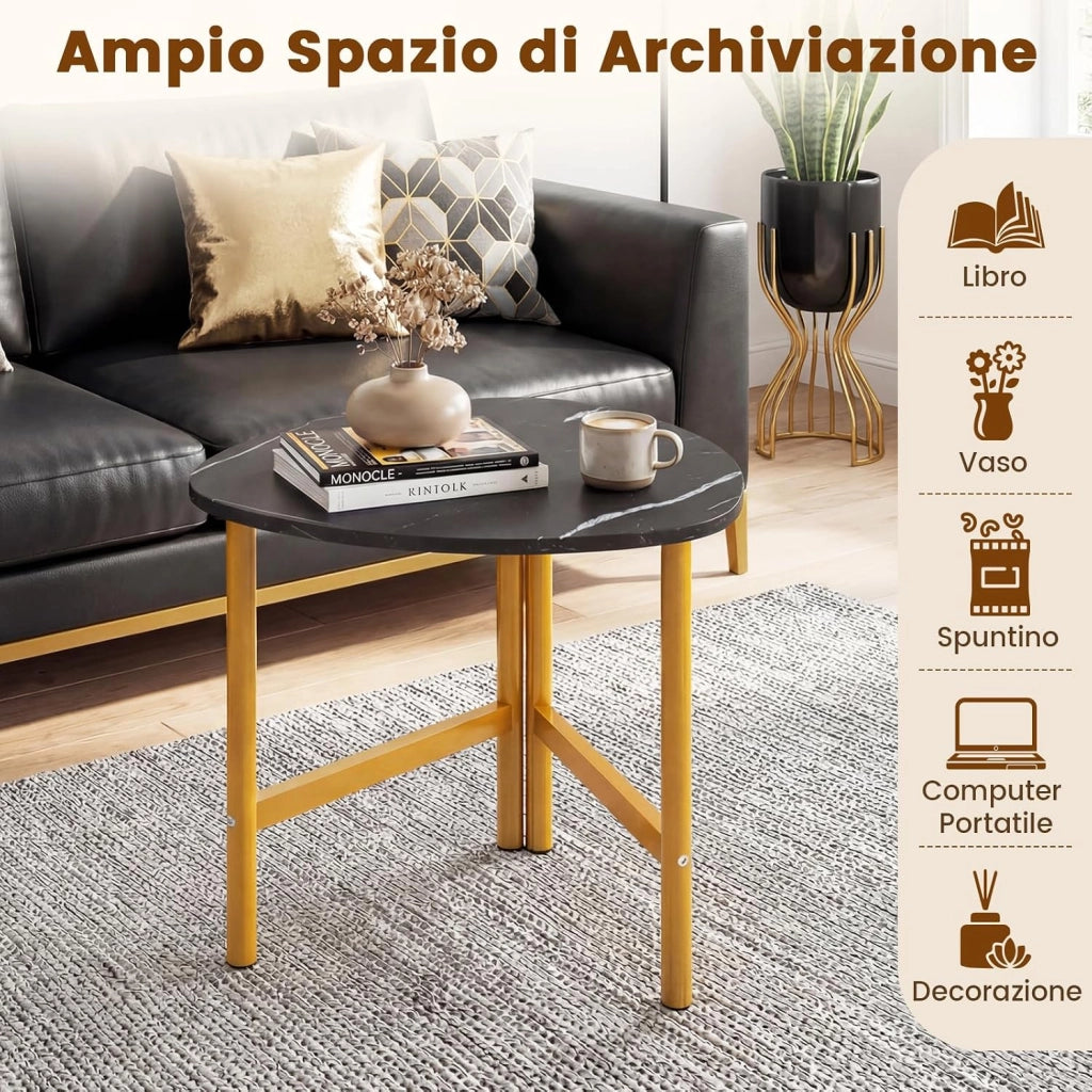 Tavolino da Salotto con Ampio Piano, Struttura Triangolare in Metallo e Piedini Regolabili, Tavolino da Caffè in Legno per Soggiorno, Camera da Letto e Studio, 60 X 59 X 50 CM (Nero)