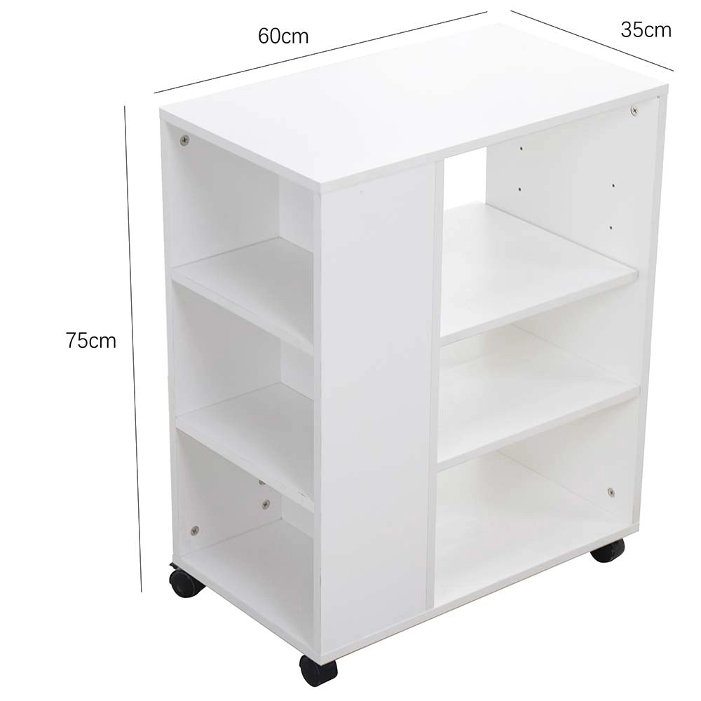Tavolino Divano Libreria Design Moderno 3 Ripiani con Ruote 75x35x60 Legno Bianc