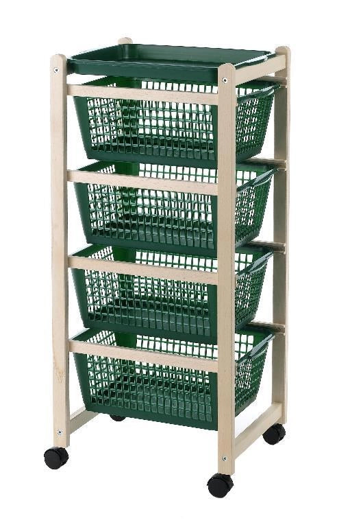 Carrello Portaverdure Slim in Legno di Faggio Naturale con 4 Cassetti  30 x 36 x 83 cm