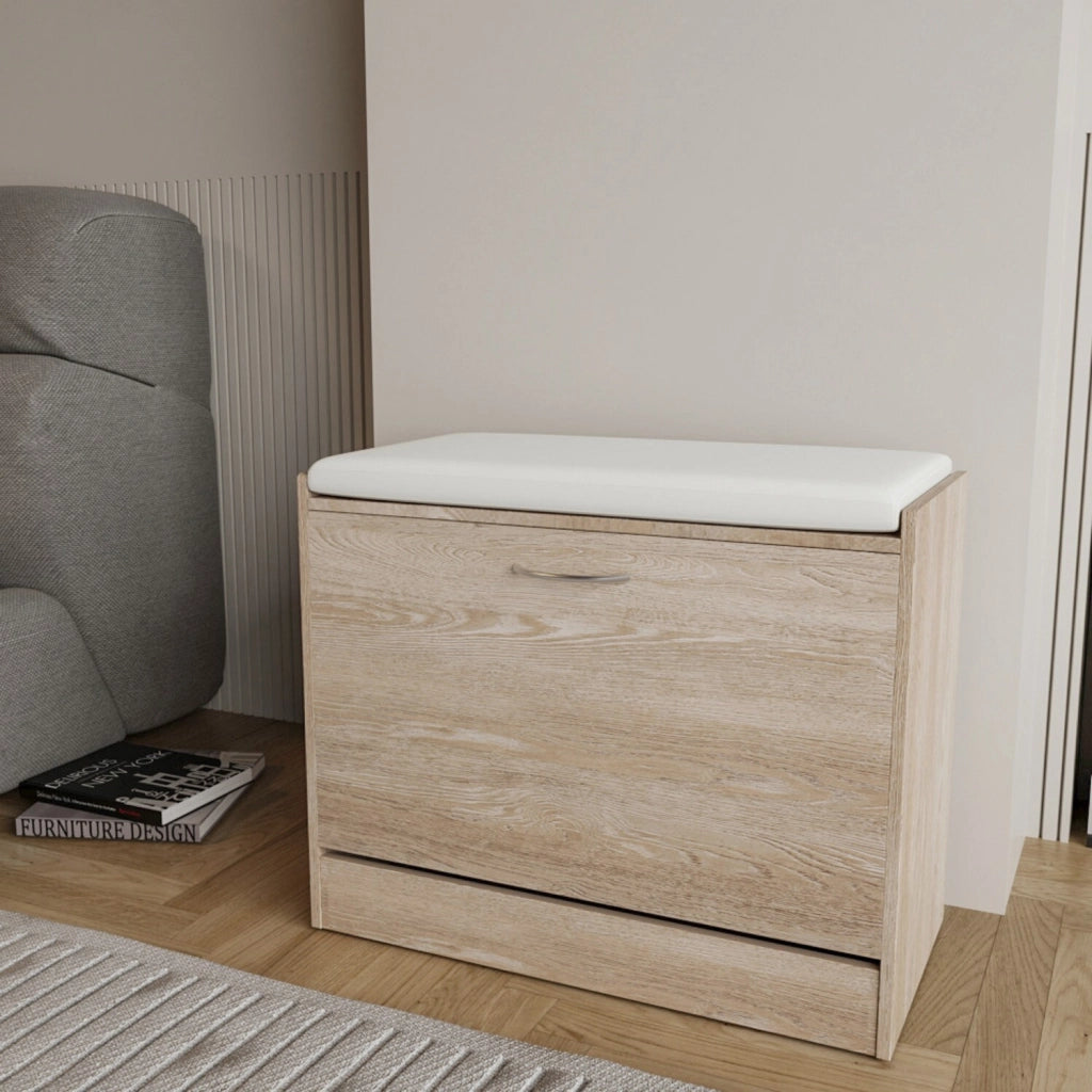 Panca Portascarpe Scarpiera Da Ingresso Piccola Salvaspazio Con Cuscino Anta A Ribalta Seduta Imbottita In Ecopelle Tripla Profondità Soggiorno Casa Camera Ufficio 60 x 30 x 48 Cm (Rovere)