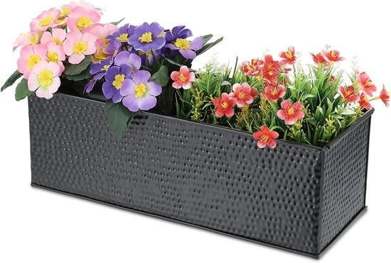 Bacino per piante - Lungo per erbe - Dimensioni HxBxD: 14x40x15 cm - Bacino quadrato nero