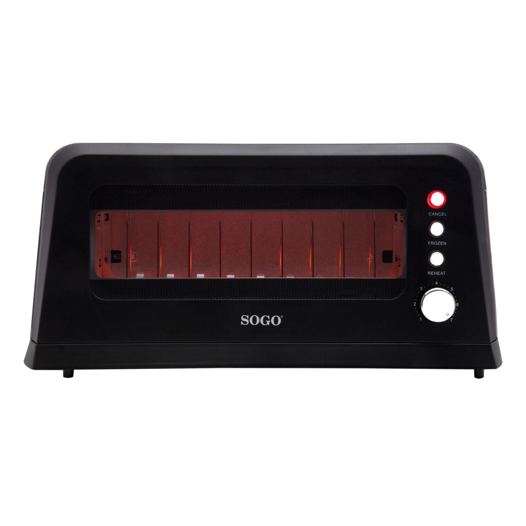 Tostapane fessura lunga con finestra trasparente vetro, controllo 7 livelli tostatura, bandeja briciole estraibile 900W - SOGO