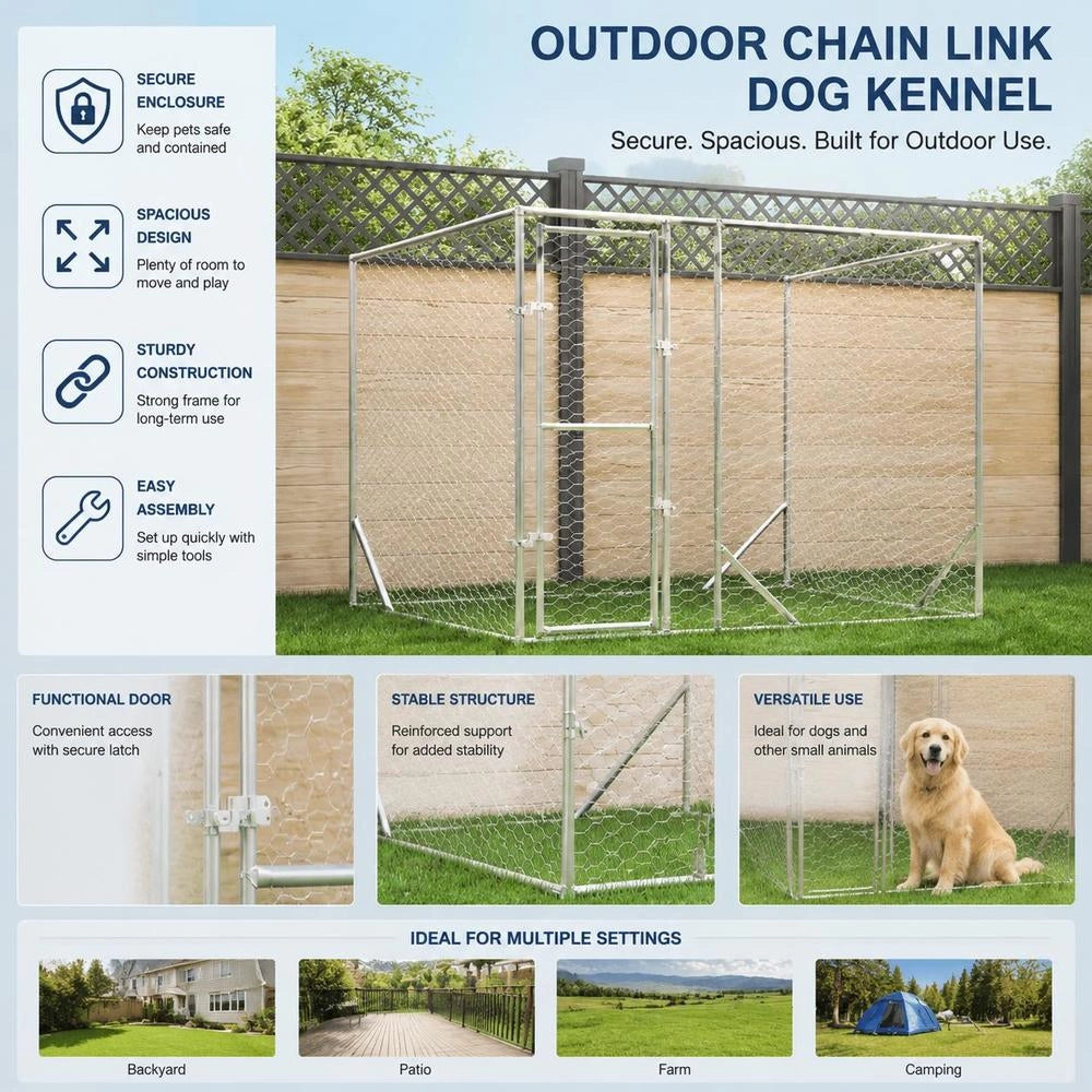 Outdoor Dog Kennel, Silver, 2x2x2 M, Galvanized Steel