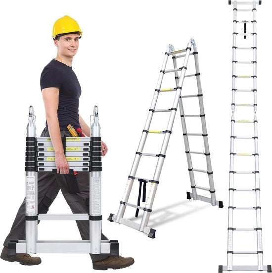 Scala Telescopica Multifunzionale 5m - Scala Opvouglabile in Alluminio - Antiscivolo - Per Interno ed Esterno