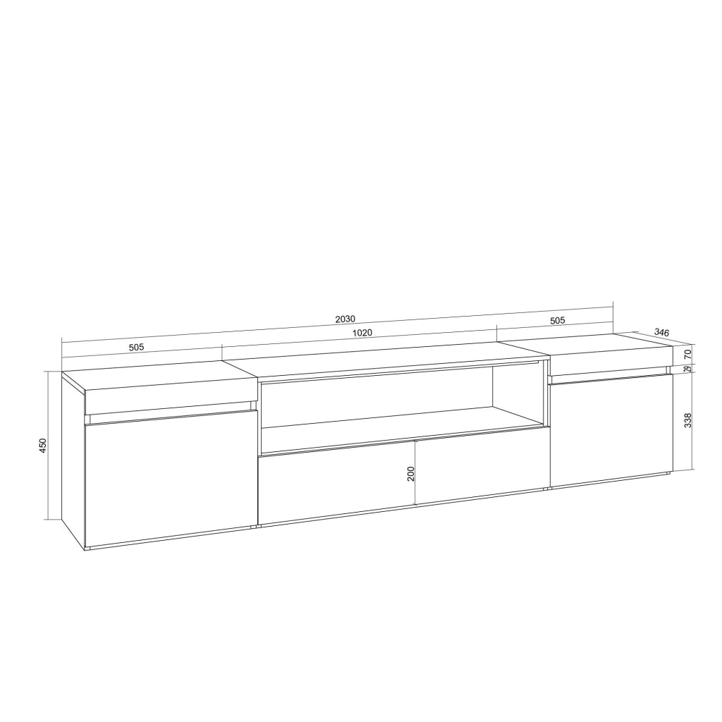Mobile TV Soggiorno, 200x45x35cm, Per TV fino a 80", Mobile Soggiorno, Bianco e Rovere soft