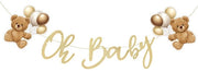 Babyshowers - Bandiera Luccicante Oro - Decorazione Orso - Decorazione Festa - Cartone - Facile da Montare - Progetto Carino - Decorazione Festa
