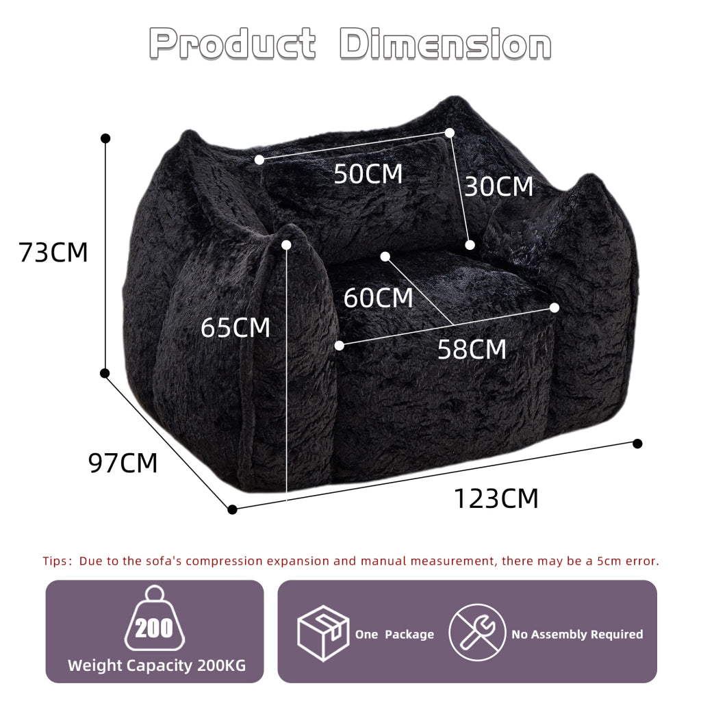 Pouf poltrona in pelliccia sintetica con schienale ergonomico e imbottitura in schiuma senza montaggio nero