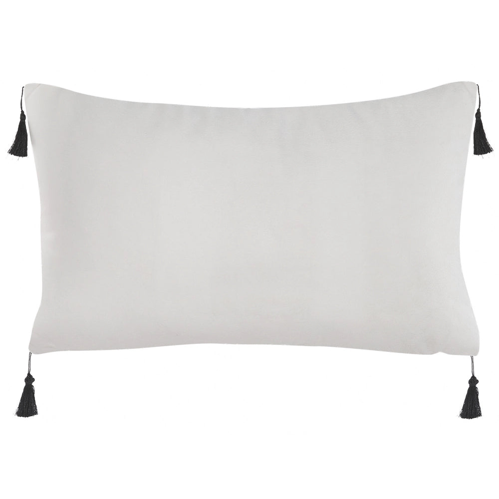 Set di 2 cuscini motivo geometrico nappe 30 x 50cm bianco e nero