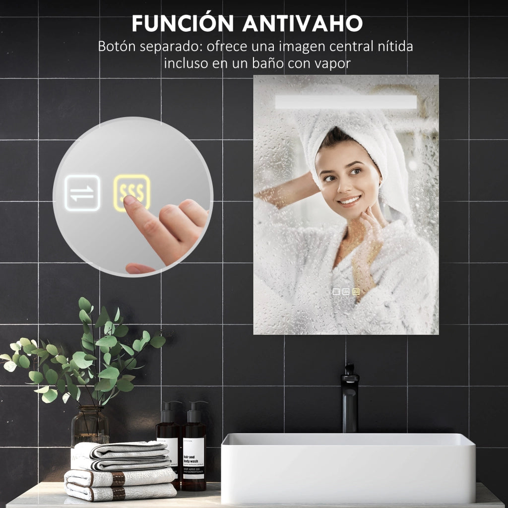 Specchio da Bagno con Luce LED 70x50 cm Antivaho 3 Colori ¨C zephmum ¨C Bianco