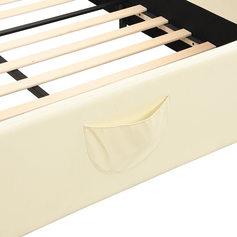 Letto per bambini a forma di orso 140 × 200 cm con scivolo e scaletta in PU e MDF beige