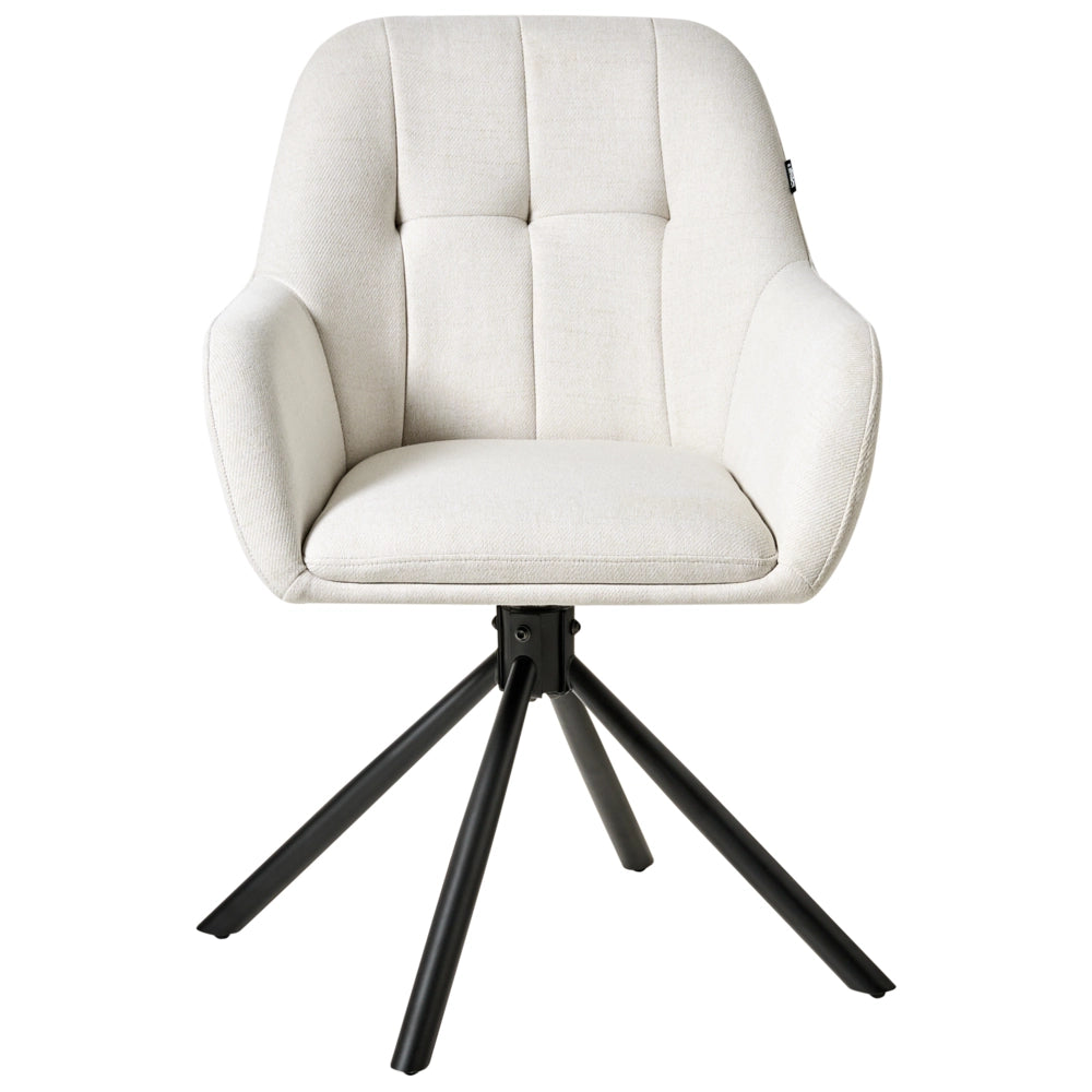 Sedia da pranzo girevole con rivestimento in tessuto bianco sporco Base girevole in metallo