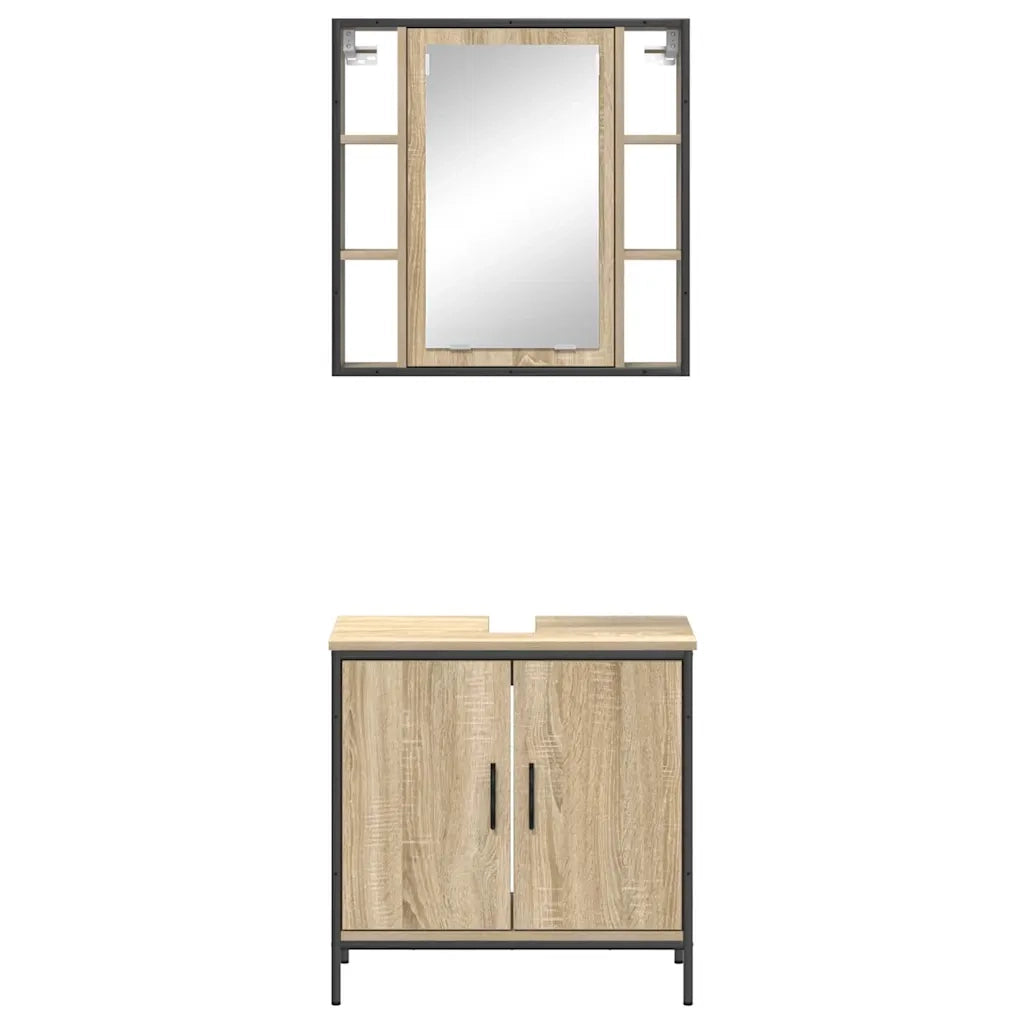 Set di mobili per il Bagno | Armadio da bagno 2 pz Marrone Legno multistrato