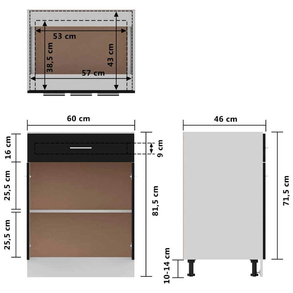 Drawer Unit Lyon Black 60x46x81.5 Cm Wood-based Material