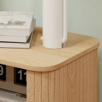 Comodino, Tavolino, Stile Scandinavo con 2 Porte Scorrevoli e Piedi in Acciaio, 48 x 40 x 48 cm, Effetto Legno