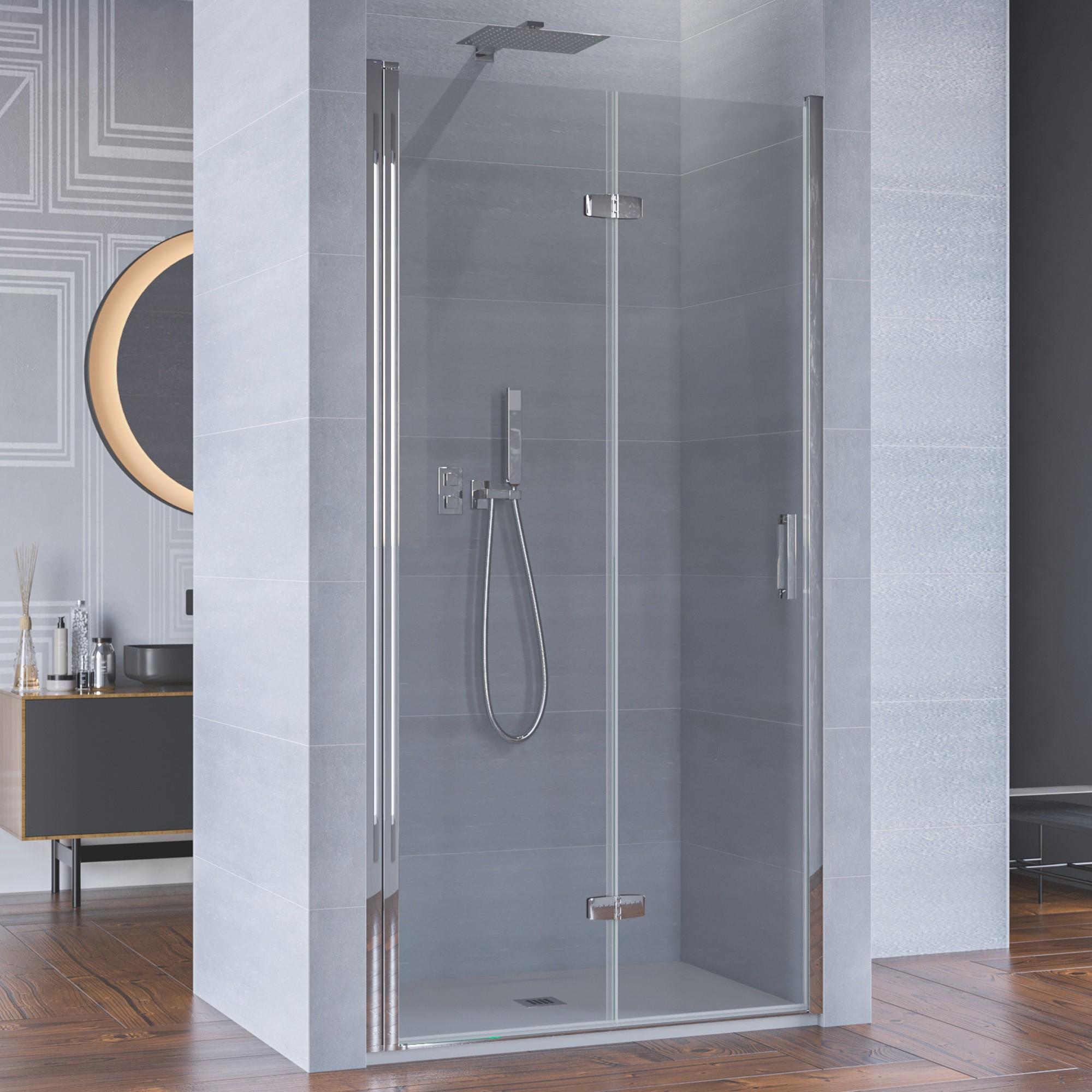 Porta Parete Doccia 80 cm 1 Anta a Libro in Cristallo Trasparente 6mm H195 Bonussi Fiona