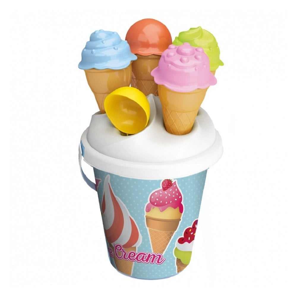 Trade Shop - Set 6 Pezzi Secchiello Con Paletta Stampi Per Coni Gelato Spiaggia 16 Cm 724007 -