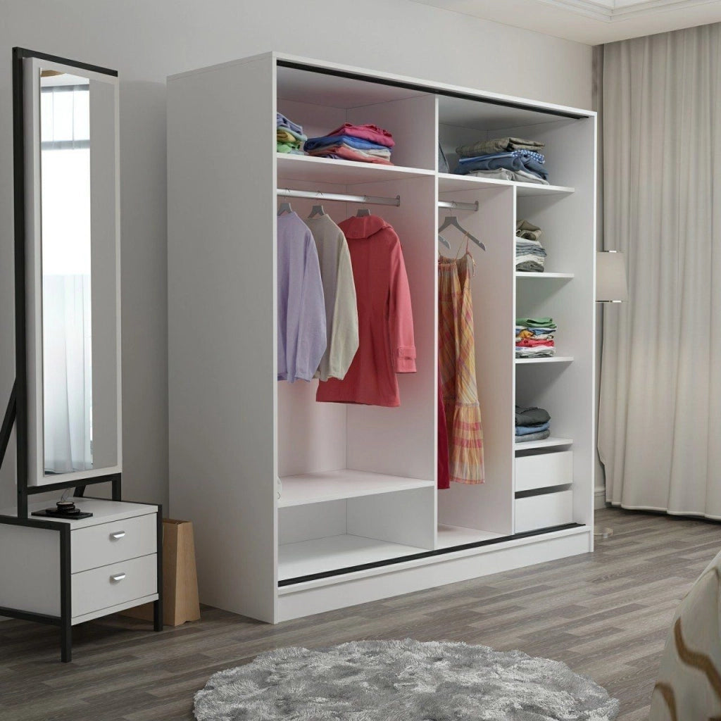 Armadio Camera da Letto Cascia, Guardaroba 2 Ante 5 Ripiani, 180x210h cm Bianco
