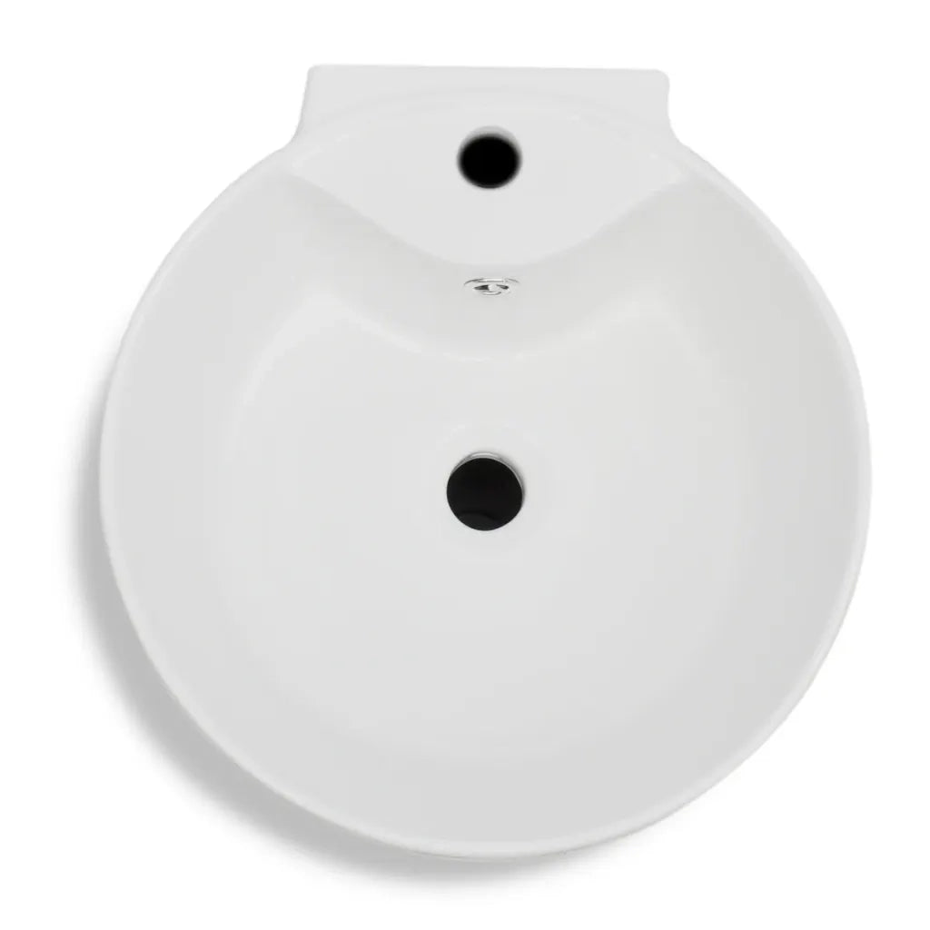 Lavandino in Ceramica-Lavabo-Lavello Bianca Rotondo Foro Rubinetto/ Trabocco