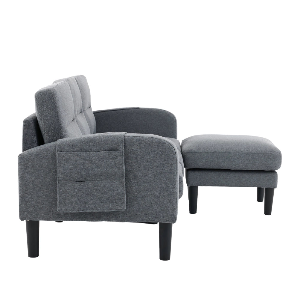 Divano angolare a L 3 posti con chaise longue; tasche laterali; 204x136x80 cm; grigio