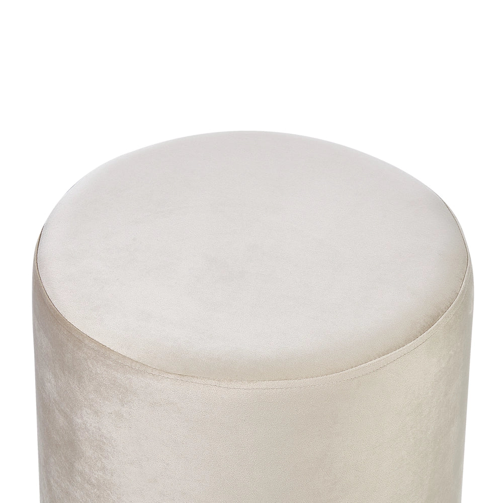 Pouf ottomana poggiapiedi rotondo in velluto di colore beige stile moderno soggiorno
