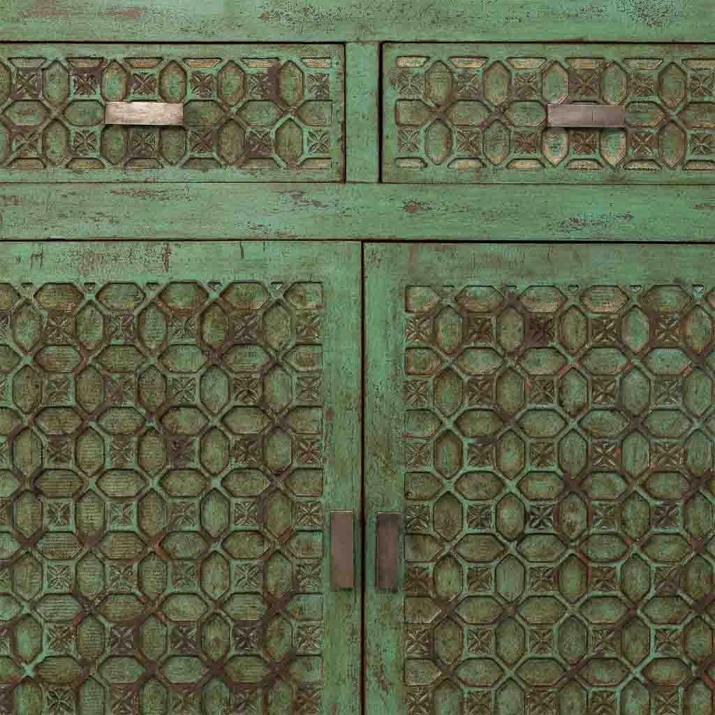 Vetrina in legno verde fatta a mano 85x40x180h cm