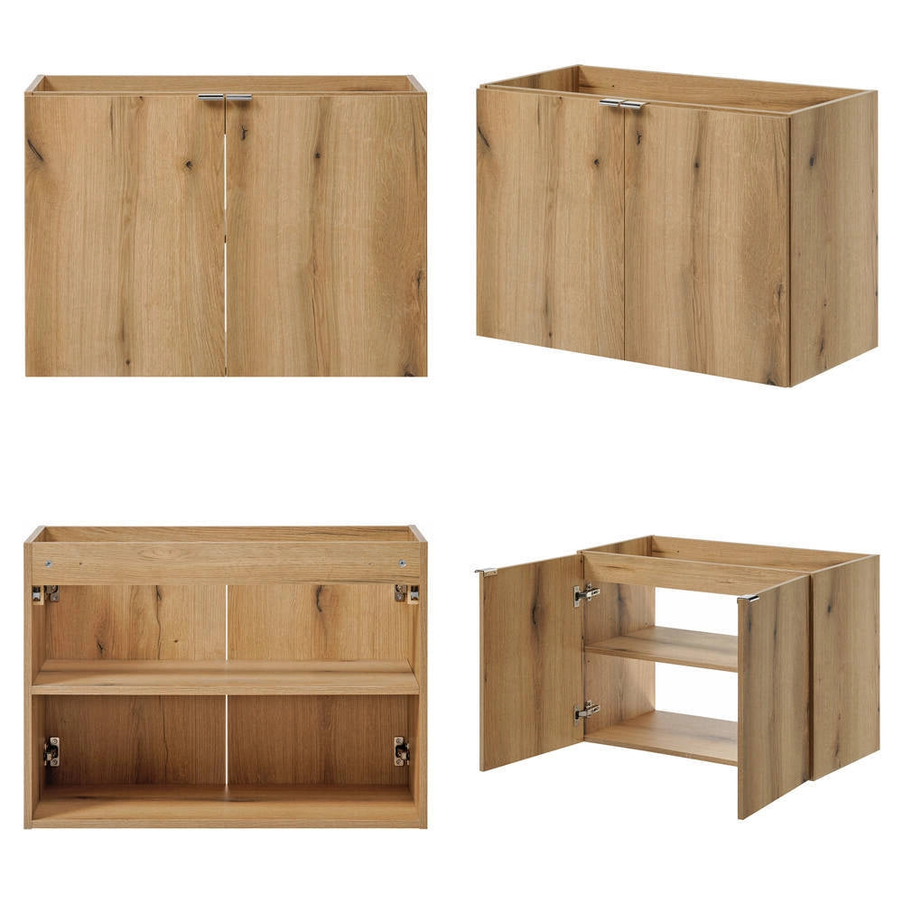 Set NEWPORT 2 Mobili Pensili Sottolavabo con Piano di Lavoro 160x60x40 cm Effetto Rovere [en.casa]
