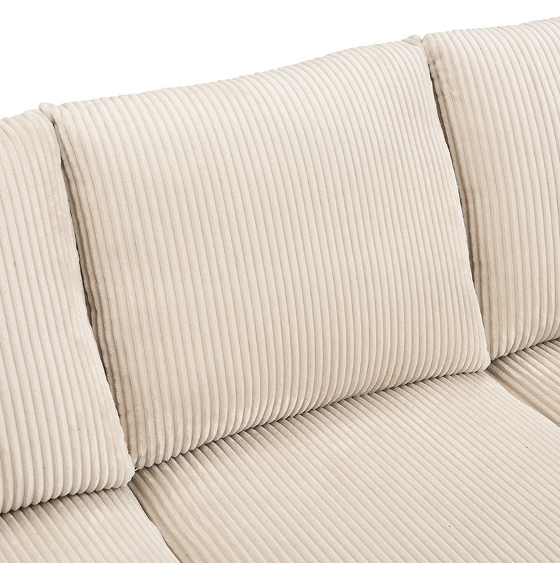 Divano modulare 3 posti con 2 pouf contenitore, funzione letto, cord beige
