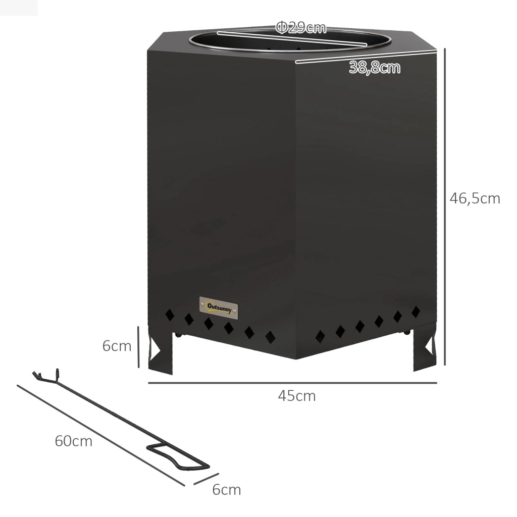 BRACIERE Senza fumo 45 x 38,8 x 46,5 cm Metallo Nero con attizzatoio