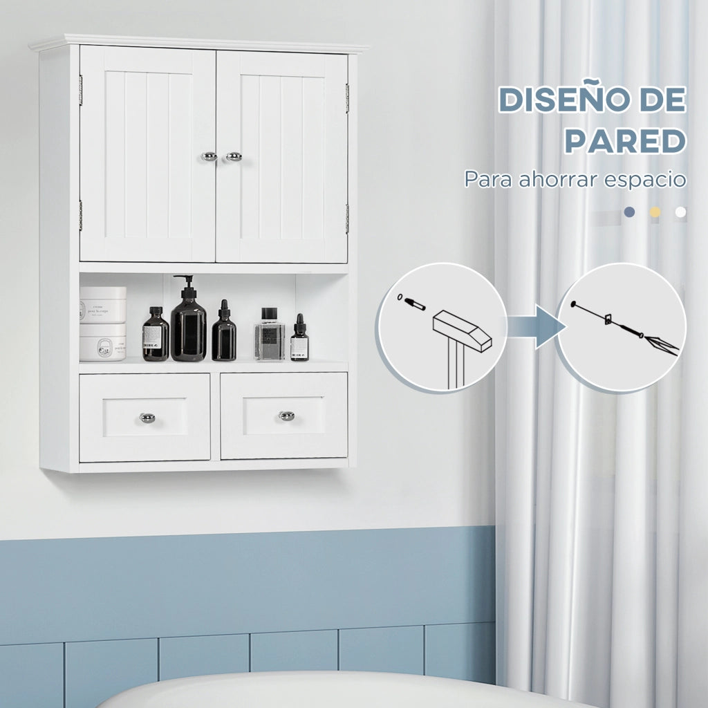 Armadietto Bagno Sospeso ¨C Xylo ¨C Bianco con 2 Ante 2 Cassetti 50,8x17,8x66cm