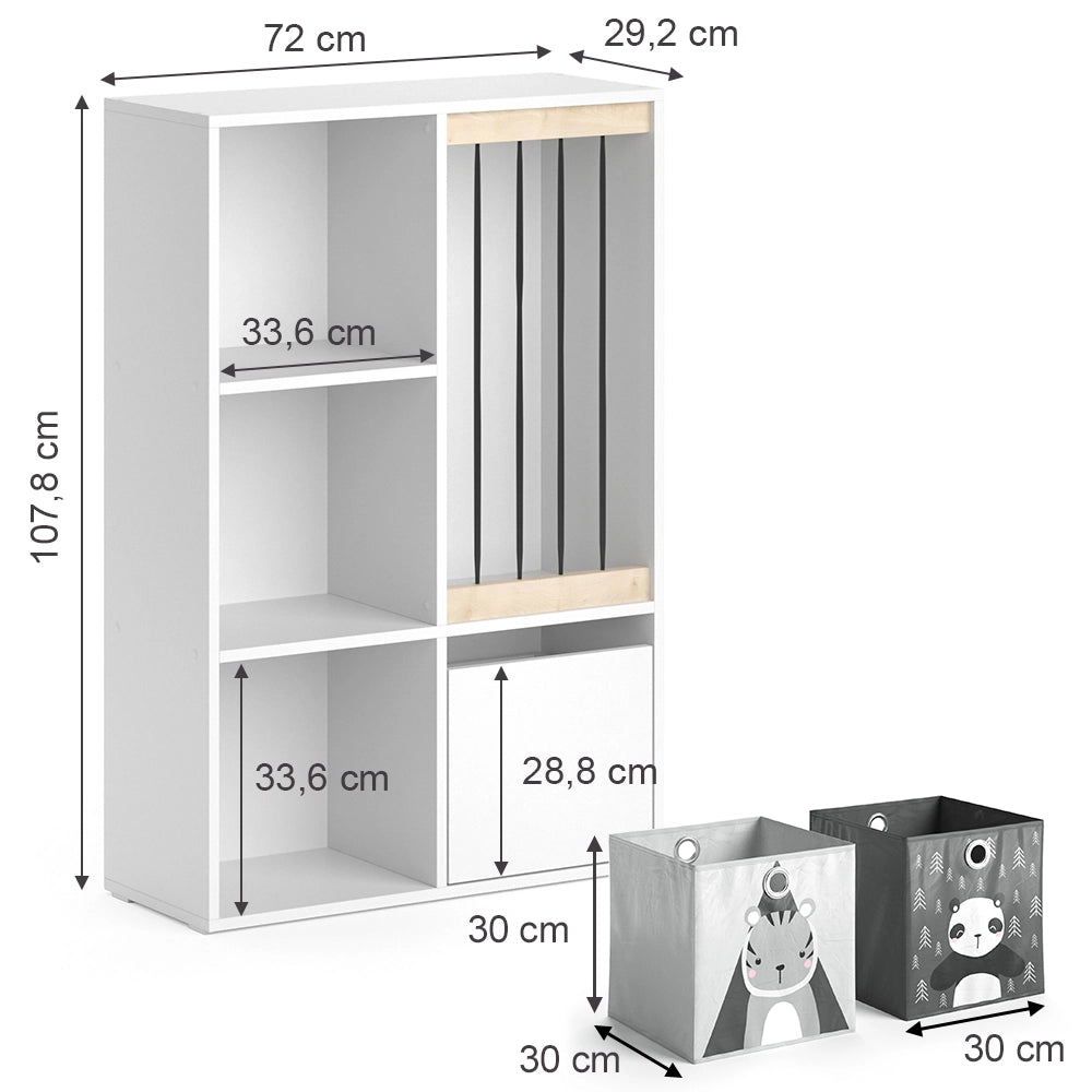 Vicco Libreria bambini Bianco 29.2 x 107.8 cm con 2 scatole pieghevoli opt.5