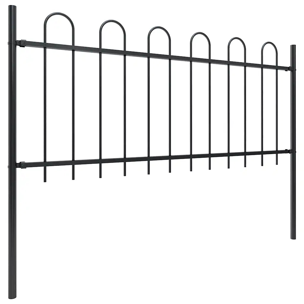 Recinzione da Giardino con Parte Superiore ad Anello in Acciaio 1426x80 cm Nera 277654