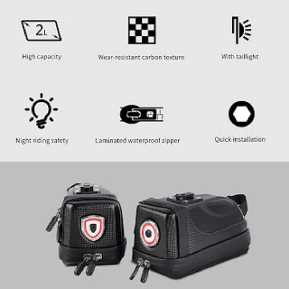 Trade Shop - Borsa Da Sella Impermeabile Per Bici Con Luce Posteriore Ricaricabile Usb Zx-9428 -