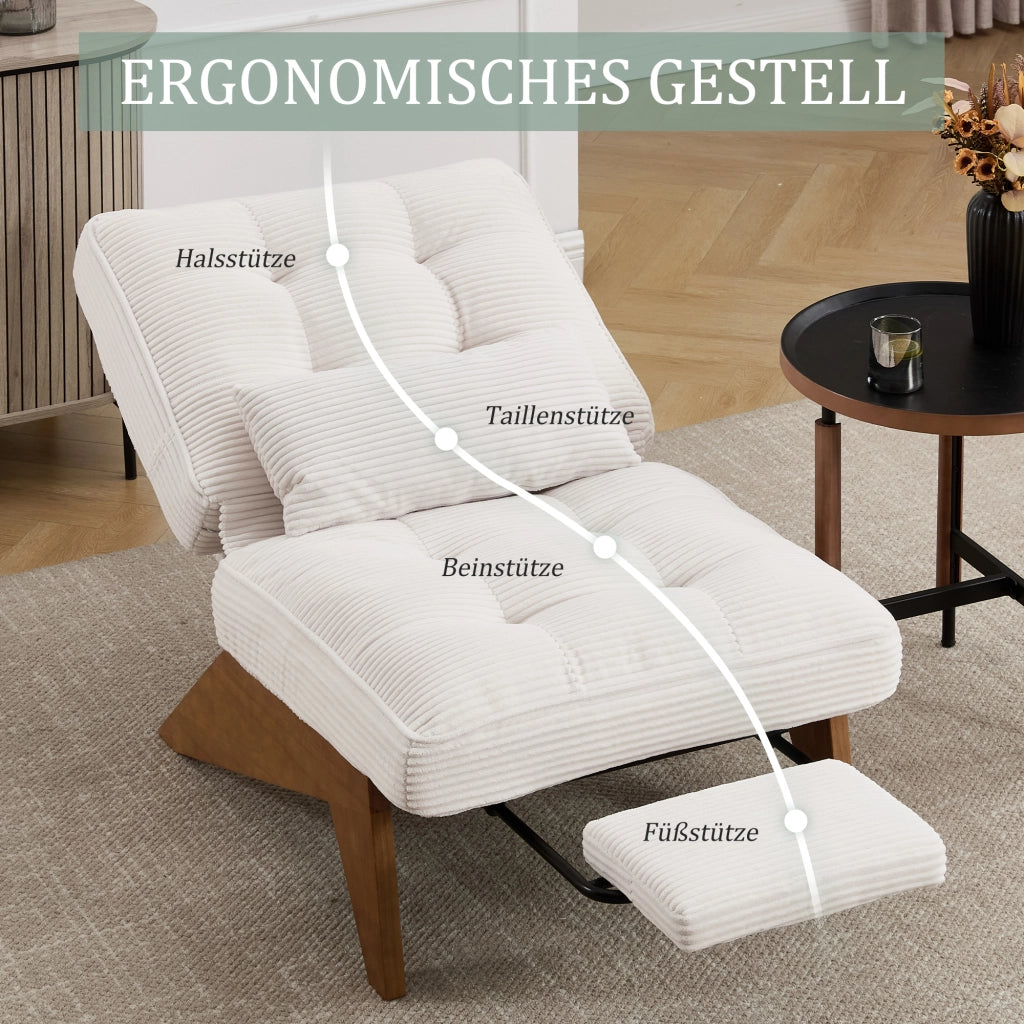 POLTRONA reclinabile 127x73x90 cm in velluto a coste beige