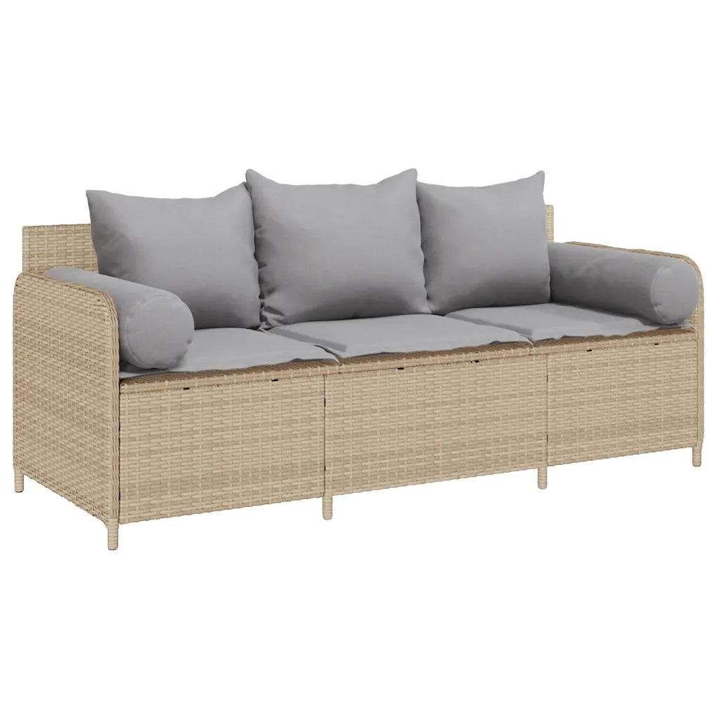 vidaXL Divano da Giardino con Cuscini a 3 Posti Beige in Polyrattan