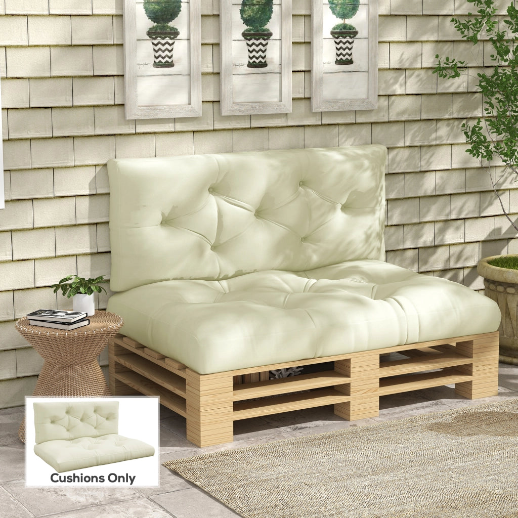 Set 2 Pezzi Cuscini da Giardino per Divani e Pallet 120 cm in Poliestere con Imbottitura Spessa Crema