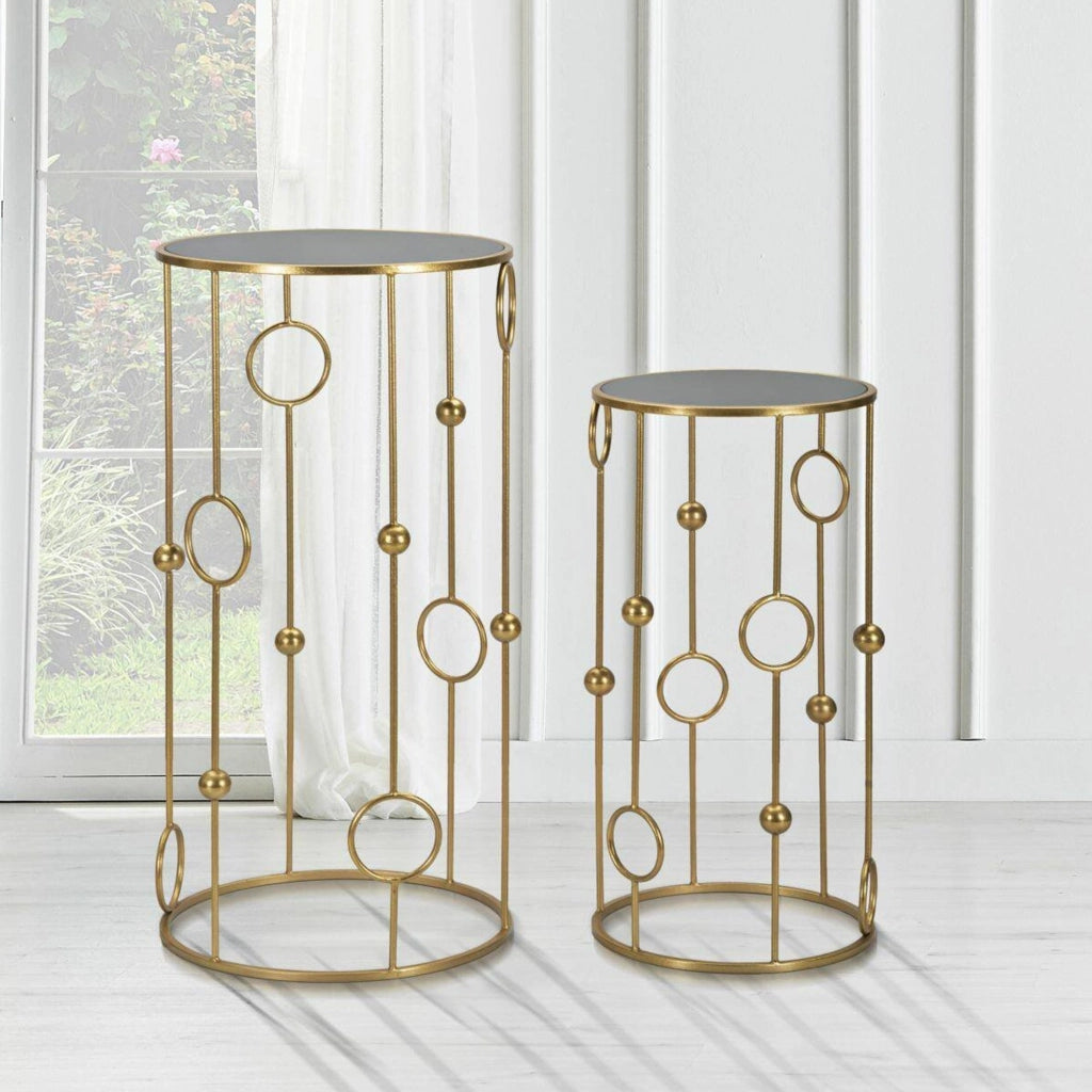 Tavolino da salotto Leonid, Tavolo basso da caffè, Portariviste per divano, Ripiano da soggiorno, 50x50 h100 cm, Oro