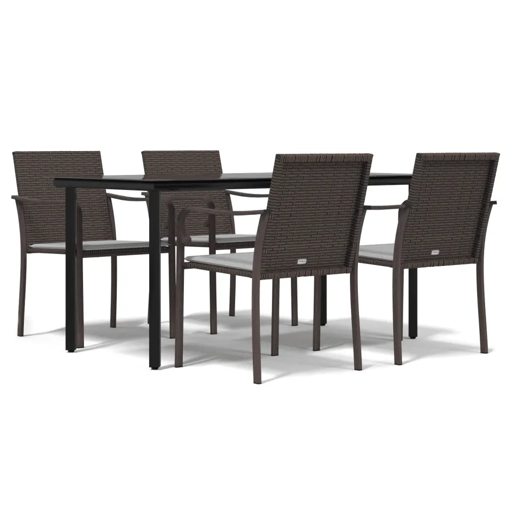 Set Pranzo da Giardino 5pz | Set Salotto da Giardino con Cuscini in Polyrattan e Acciaio