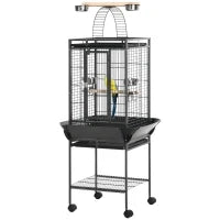 Gabbia per Pappagallini con 2 Posatoi e Scala ad Arco, in Acciaio, 62.5x62.5x156 cm, Grigia