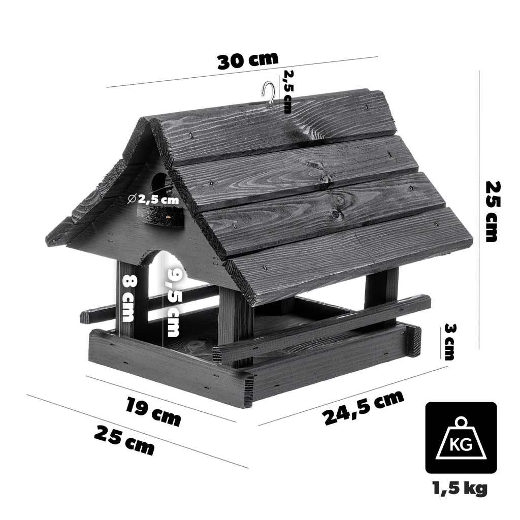 KADAX Grande mangiatoia per uccelli in legno di alta qualità da appendere, colore grigio, ideale come regalo.