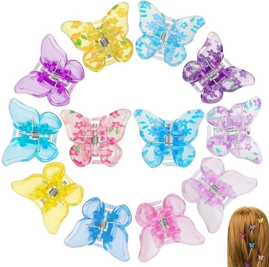 Spille per capelli 12 pezzi - Spille a forma di farfalla - Mini clip per capelli - Materiale plastico/metallo - Colore misto - Dimensioni 20 x 23 x 16 mm - Clip per capelli