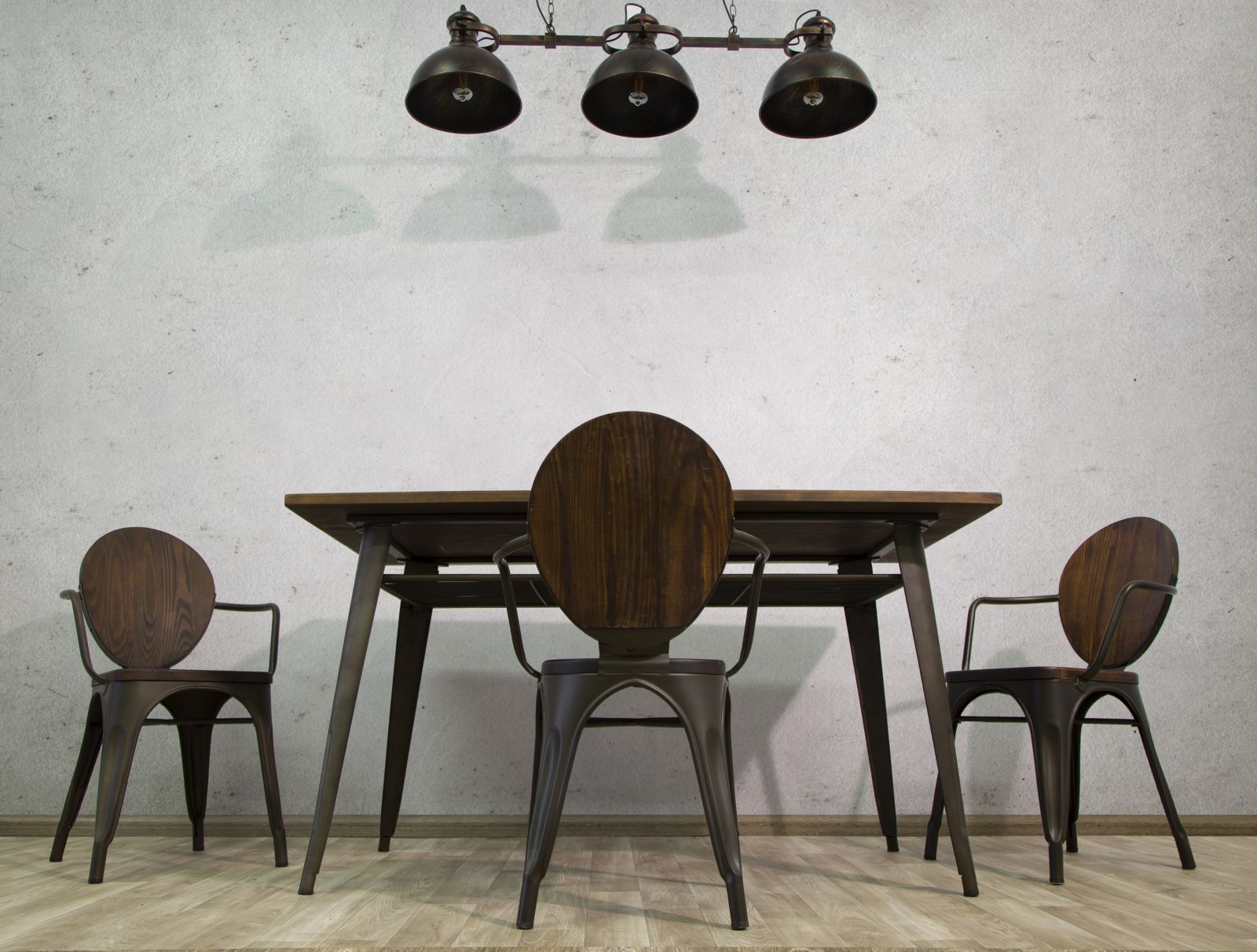 Set 2 Sedie 54x51x83 cm Harlem in Ferro e Legno Naturale e Grigio