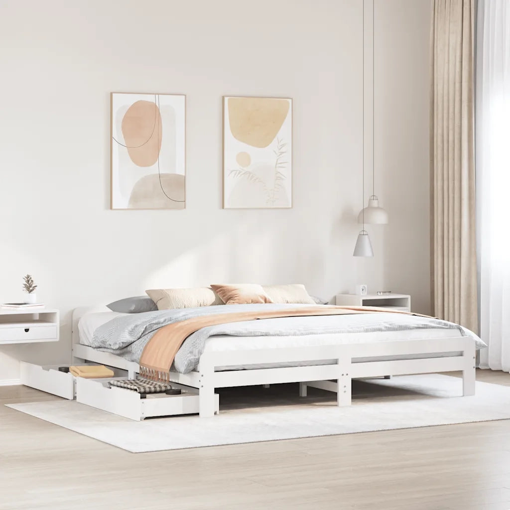 Letto matrimoniale | Letto per adulti | Giroletto senza Materasso Bianco 200x200 cm Legno Massello Pino