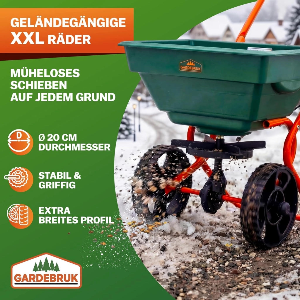 Spandiconcime 25L Sale Sabbia Semi Carrello Spargitore Spargisale Spandisemi Prato Giardino