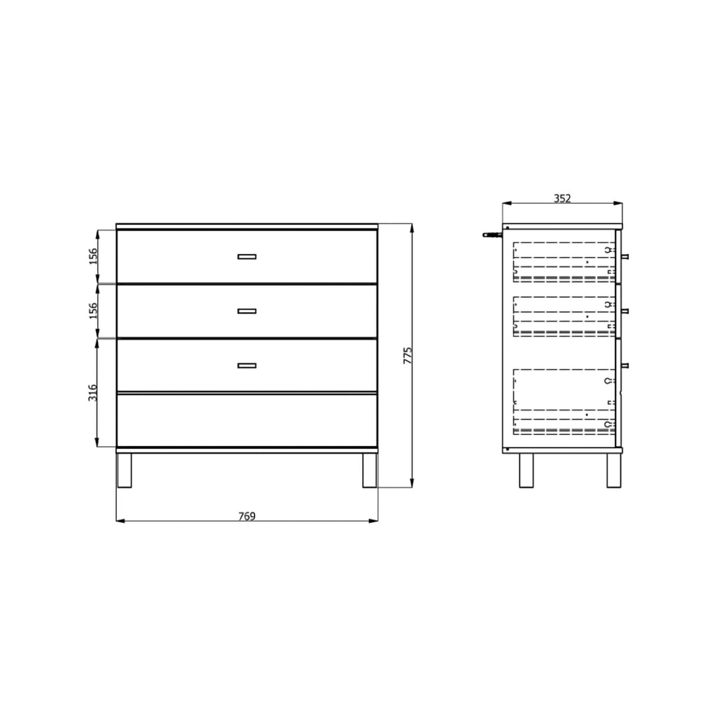 Madia Mindo, Credenza 3 Cassetti, 77x35x78h cm Marrone Rovere Nodi