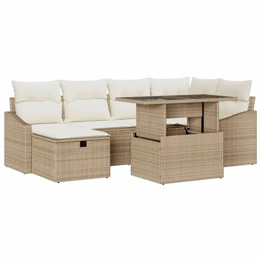 Set Divano da Giardino con cuscino 7 pcs Beige polyrattan 3361170