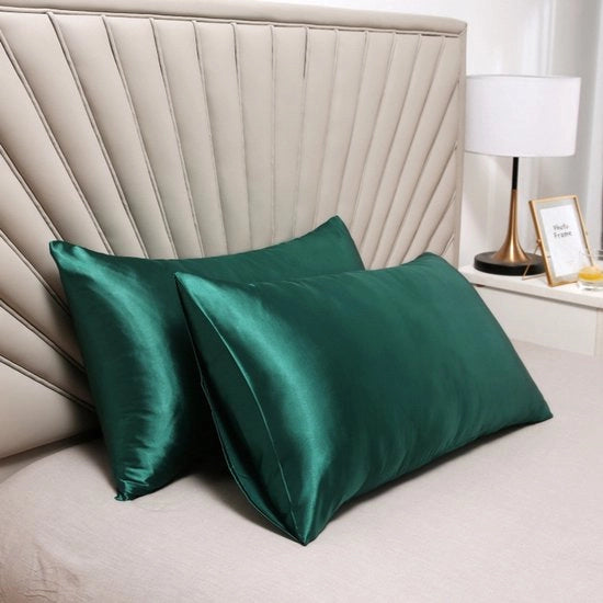 Cuscino a doppia faccia in seta - piuma morbida e soffice - chiusura a sacco - protetto contro allergie e parassiti - protegge capelli e pelle dai rughe - 51x76cm - Verde scuro