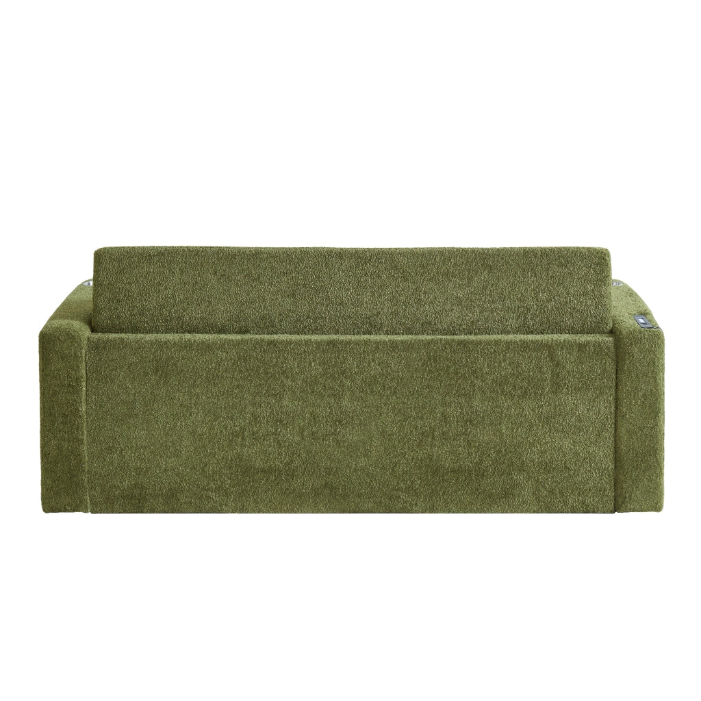 Divano letto 2 in 1 pieghevole verde con porte USB, portabicchieri e tasche laterali