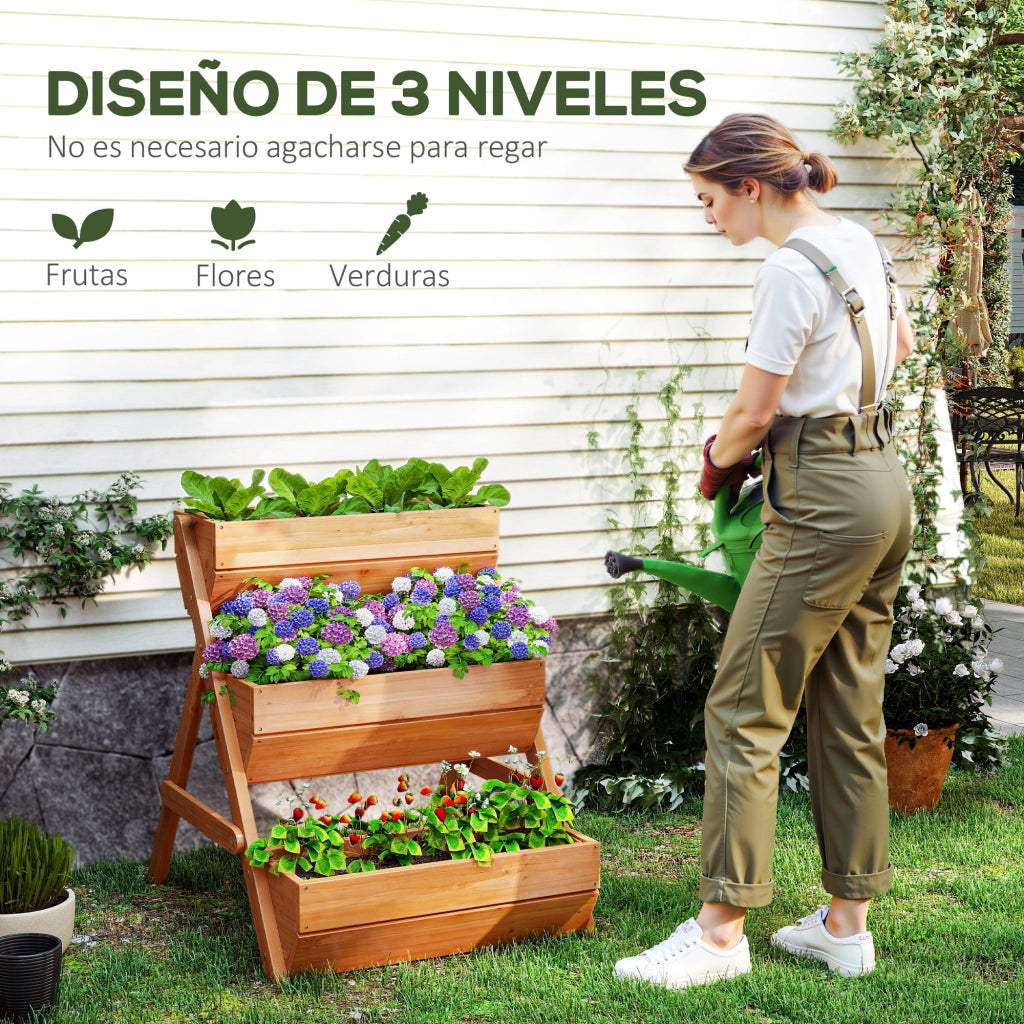 Giardino Letto Elevato Legno 3 Livelli con Drenaggio ¨C Zephmum ¨C Marrone 65x75x76 cm