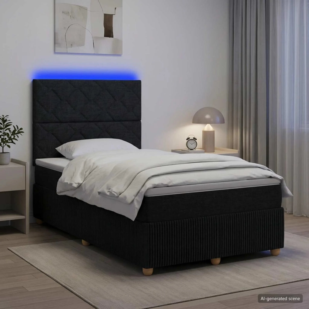 Letto Box Spring LED con Materasso Nero 120 x 200 cm Tessuto 3455841