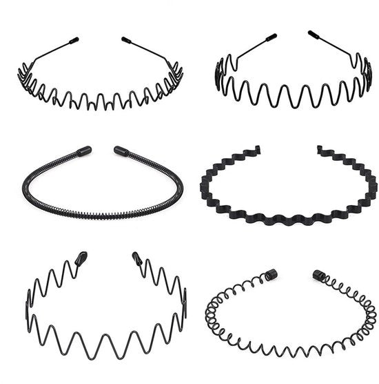 Set di fascette per capelli 6 pezzi - Nere - Fascette elastiche e regolabili - Adatte per uso sportivo e per la cura della pelle - Idonee per uso quotidiano - Comode e stabili - Fascette per capelli